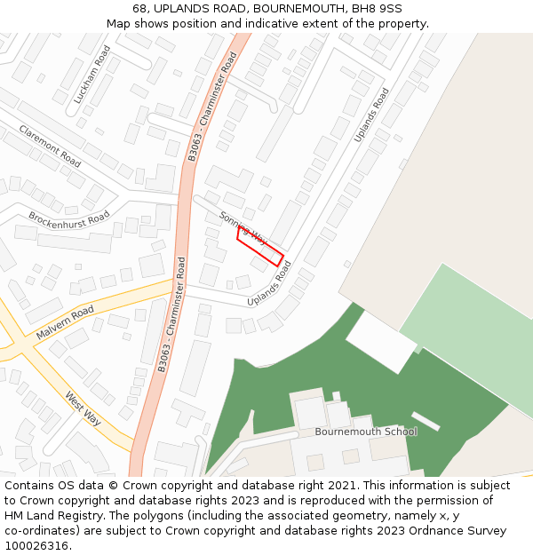 68, UPLANDS ROAD, BOURNEMOUTH, BH8 9SS: Location map and indicative extent of plot