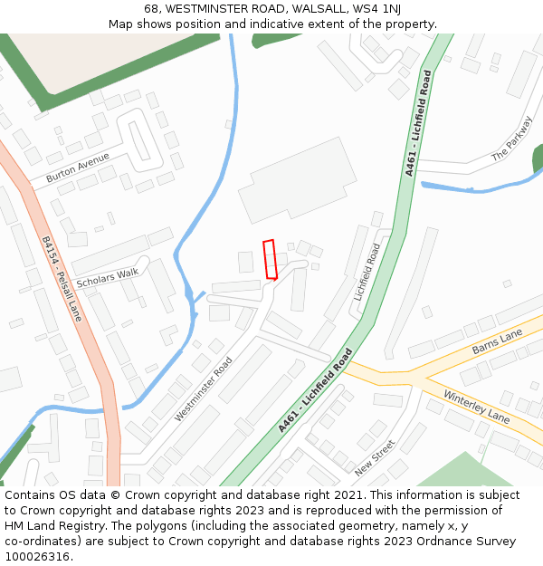 68, WESTMINSTER ROAD, WALSALL, WS4 1NJ: Location map and indicative extent of plot