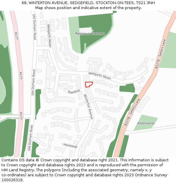 68, WINTERTON AVENUE, SEDGEFIELD, STOCKTON-ON-TEES, TS21 3NH: Location map and indicative extent of plot