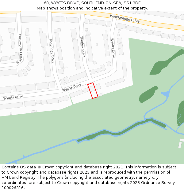 68, WYATTS DRIVE, SOUTHEND-ON-SEA, SS1 3DE: Location map and indicative extent of plot