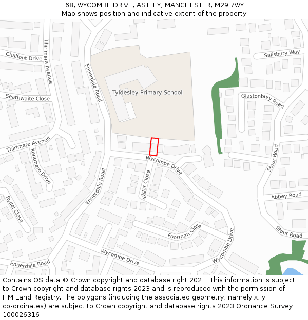 68, WYCOMBE DRIVE, ASTLEY, MANCHESTER, M29 7WY: Location map and indicative extent of plot