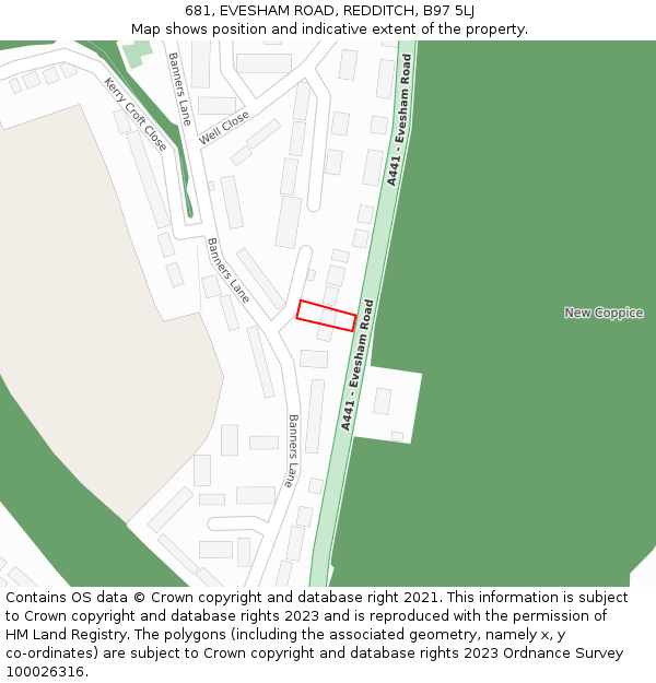 681, EVESHAM ROAD, REDDITCH, B97 5LJ: Location map and indicative extent of plot