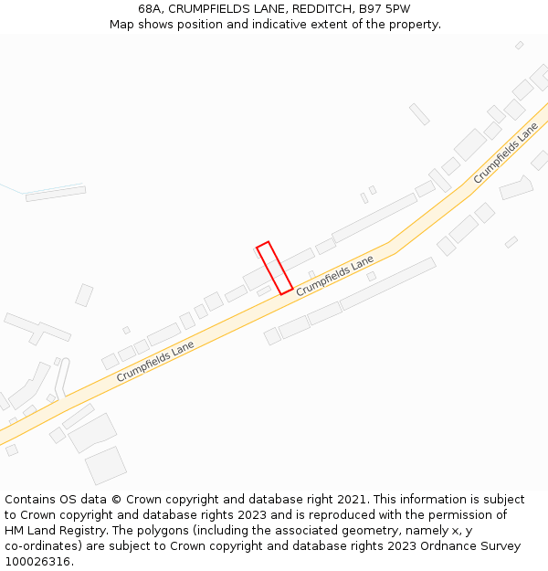 68A, CRUMPFIELDS LANE, REDDITCH, B97 5PW: Location map and indicative extent of plot