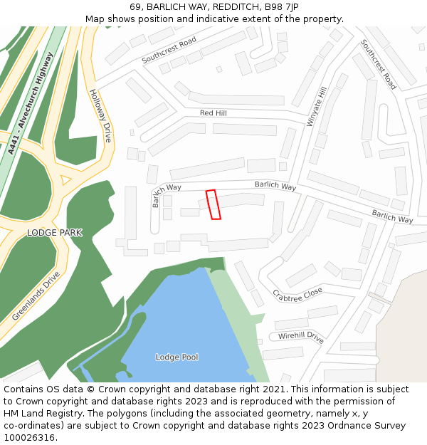 69, BARLICH WAY, REDDITCH, B98 7JP: Location map and indicative extent of plot