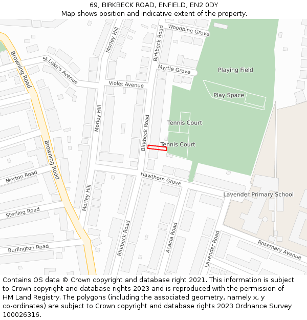 69, BIRKBECK ROAD, ENFIELD, EN2 0DY: Location map and indicative extent of plot