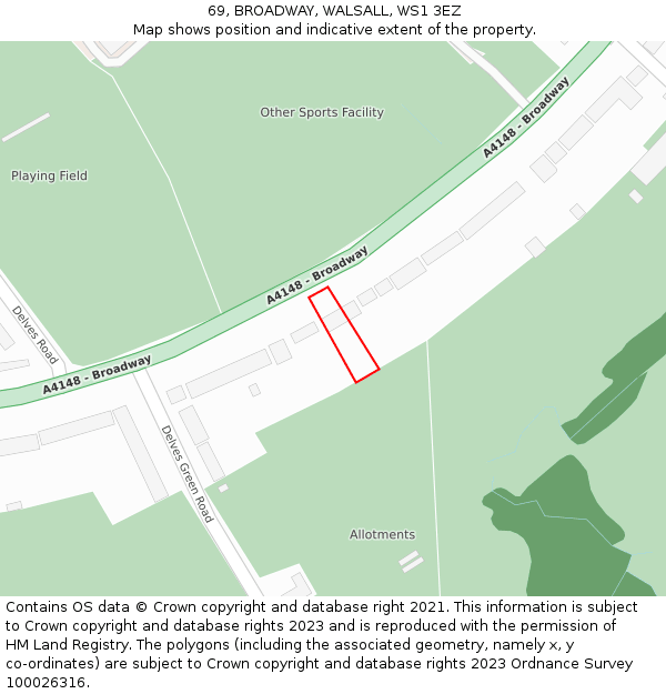69, BROADWAY, WALSALL, WS1 3EZ: Location map and indicative extent of plot