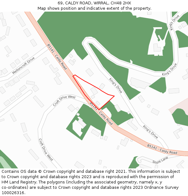 69, CALDY ROAD, WIRRAL, CH48 2HX: Location map and indicative extent of plot