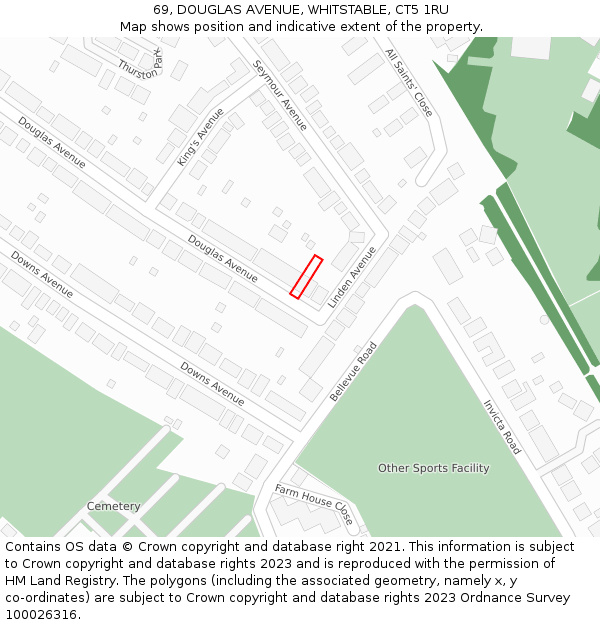 69, DOUGLAS AVENUE, WHITSTABLE, CT5 1RU: Location map and indicative extent of plot