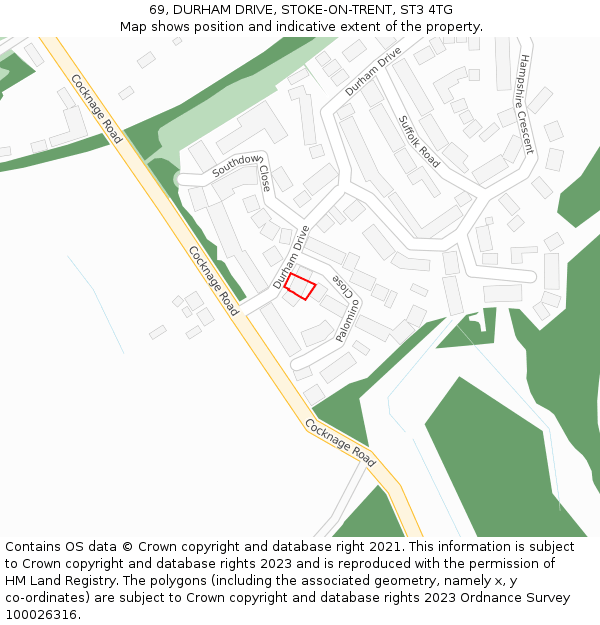 69, DURHAM DRIVE, STOKE-ON-TRENT, ST3 4TG: Location map and indicative extent of plot