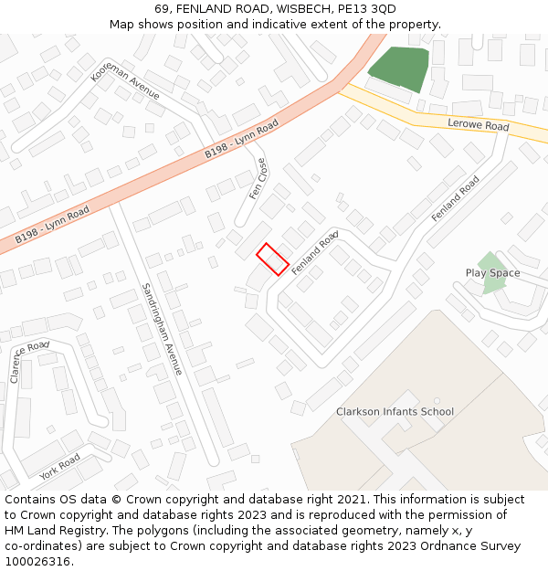 69, FENLAND ROAD, WISBECH, PE13 3QD: Location map and indicative extent of plot