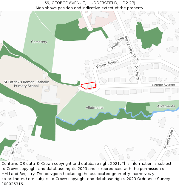 69, GEORGE AVENUE, HUDDERSFIELD, HD2 2BJ: Location map and indicative extent of plot