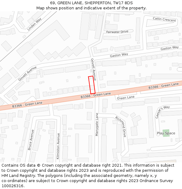 69, GREEN LANE, SHEPPERTON, TW17 8DS: Location map and indicative extent of plot