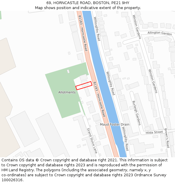 69, HORNCASTLE ROAD, BOSTON, PE21 9HY: Location map and indicative extent of plot