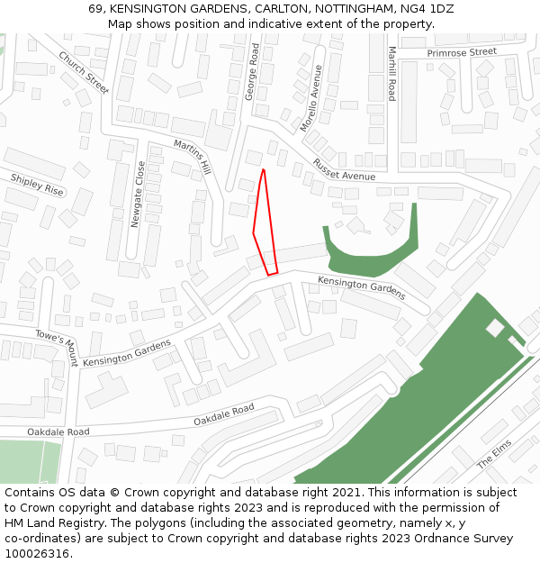 69, KENSINGTON GARDENS, CARLTON, NOTTINGHAM, NG4 1DZ: Location map and indicative extent of plot