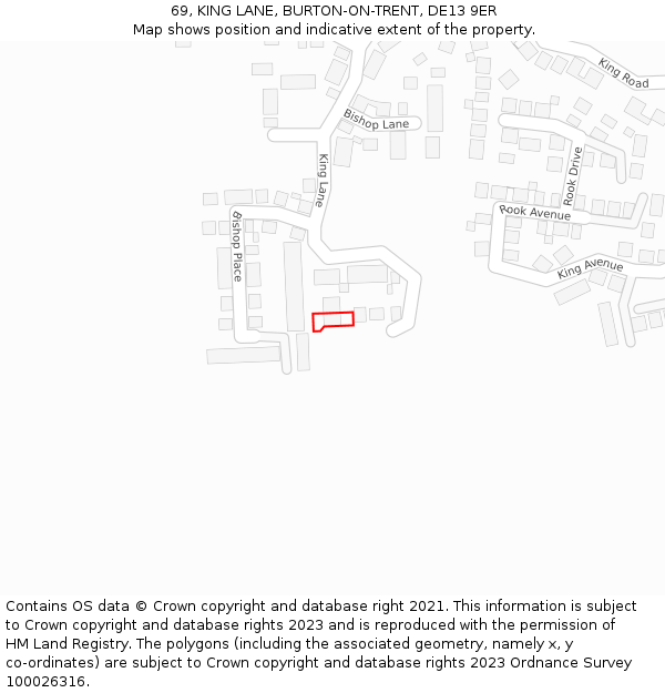 69, KING LANE, BURTON-ON-TRENT, DE13 9ER: Location map and indicative extent of plot