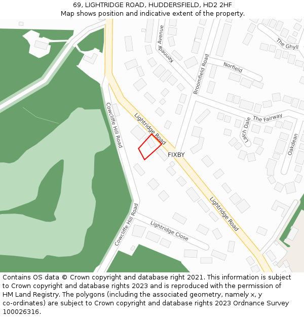 69, LIGHTRIDGE ROAD, HUDDERSFIELD, HD2 2HF: Location map and indicative extent of plot