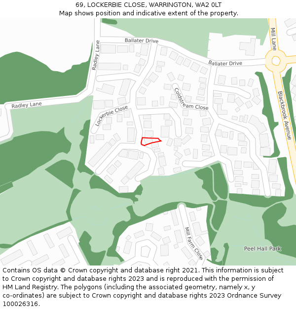 69, LOCKERBIE CLOSE, WARRINGTON, WA2 0LT: Location map and indicative extent of plot