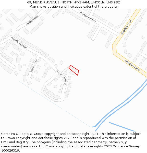 69, MENDIP AVENUE, NORTH HYKEHAM, LINCOLN, LN6 9SZ: Location map and indicative extent of plot