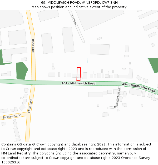 69, MIDDLEWICH ROAD, WINSFORD, CW7 3NH: Location map and indicative extent of plot