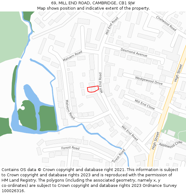 69, MILL END ROAD, CAMBRIDGE, CB1 9JW: Location map and indicative extent of plot