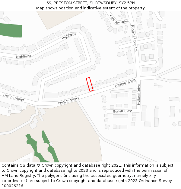 69, PRESTON STREET, SHREWSBURY, SY2 5PN: Location map and indicative extent of plot