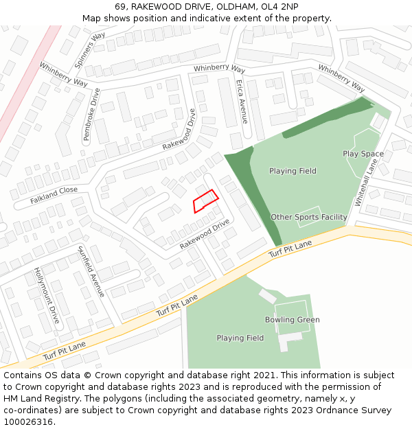 69, RAKEWOOD DRIVE, OLDHAM, OL4 2NP: Location map and indicative extent of plot