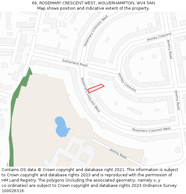 69, ROSEMARY CRESCENT WEST, WOLVERHAMPTON, WV4 5AN: Location map and indicative extent of plot