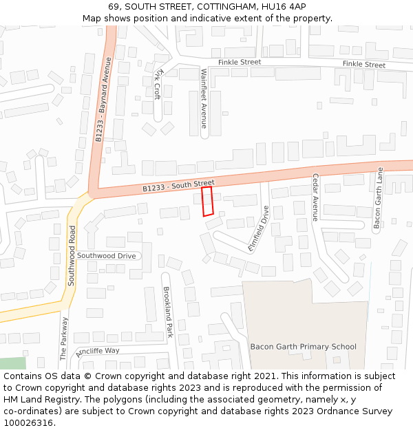 69, SOUTH STREET, COTTINGHAM, HU16 4AP: Location map and indicative extent of plot