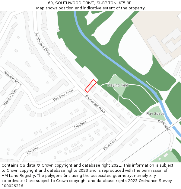 69, SOUTHWOOD DRIVE, SURBITON, KT5 9PL: Location map and indicative extent of plot