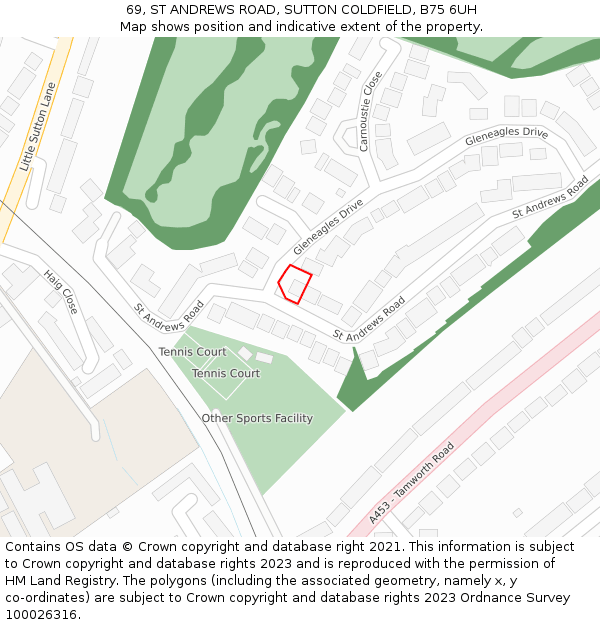 69, ST ANDREWS ROAD, SUTTON COLDFIELD, B75 6UH: Location map and indicative extent of plot