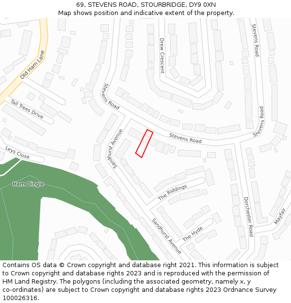 69, STEVENS ROAD, STOURBRIDGE, DY9 0XN: Location map and indicative extent of plot