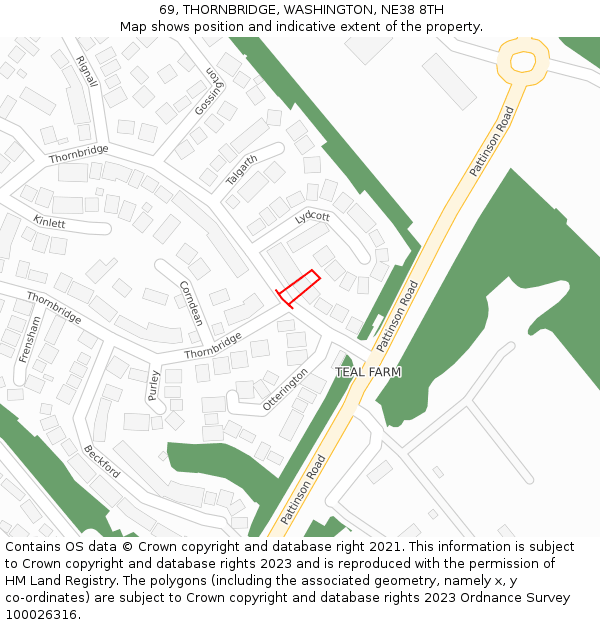 69, THORNBRIDGE, WASHINGTON, NE38 8TH: Location map and indicative extent of plot