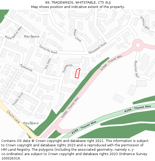 69, TRADEWINDS, WHITSTABLE, CT5 4UJ: Location map and indicative extent of plot