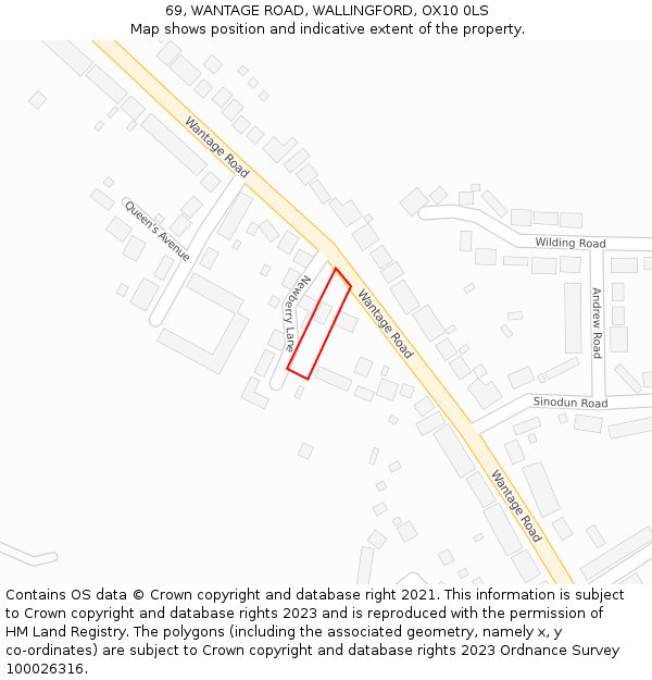 69, WANTAGE ROAD, WALLINGFORD, OX10 0LS: Location map and indicative extent of plot