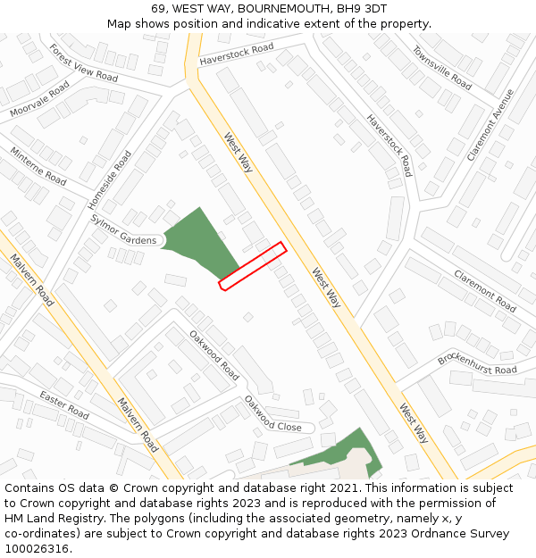 69, WEST WAY, BOURNEMOUTH, BH9 3DT: Location map and indicative extent of plot