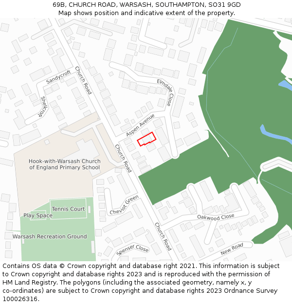 69B, CHURCH ROAD, WARSASH, SOUTHAMPTON, SO31 9GD: Location map and indicative extent of plot