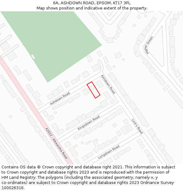 6A, ASHDOWN ROAD, EPSOM, KT17 3PL: Location map and indicative extent of plot