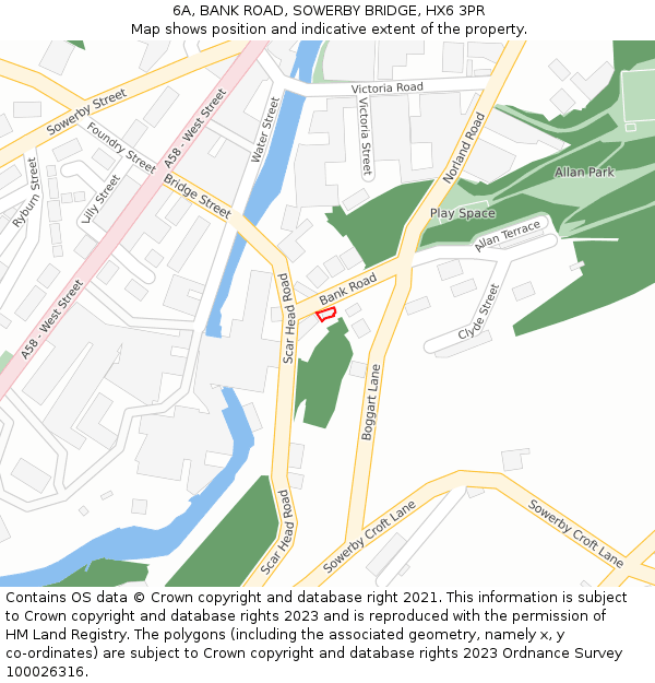 6A, BANK ROAD, SOWERBY BRIDGE, HX6 3PR: Location map and indicative extent of plot