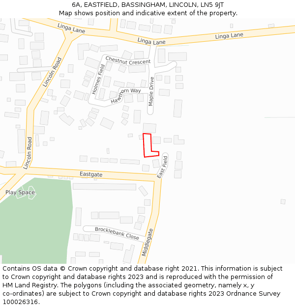 6A, EASTFIELD, BASSINGHAM, LINCOLN, LN5 9JT: Location map and indicative extent of plot