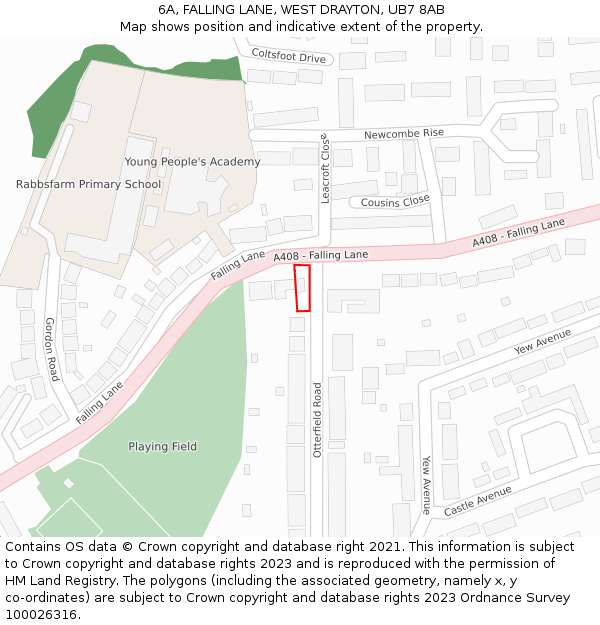 6A, FALLING LANE, WEST DRAYTON, UB7 8AB: Location map and indicative extent of plot
