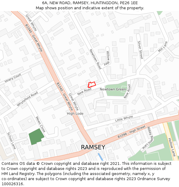 6A, NEW ROAD, RAMSEY, HUNTINGDON, PE26 1EE: Location map and indicative extent of plot