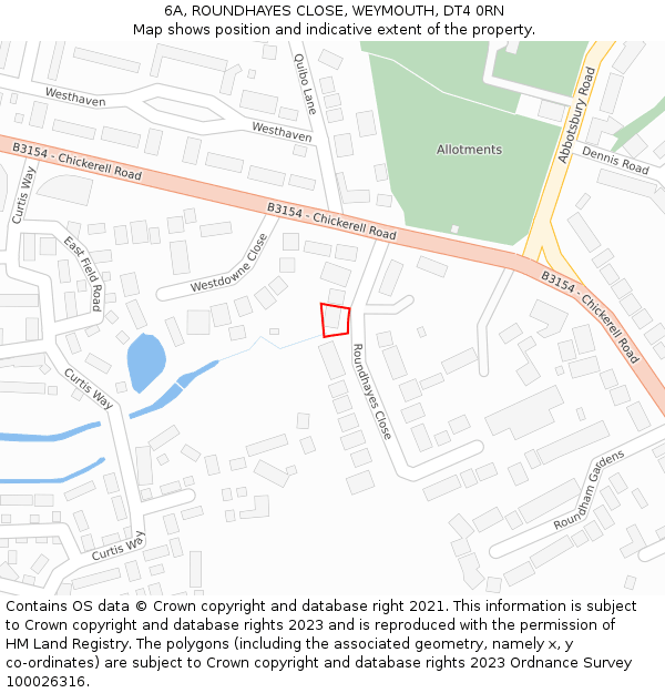 6A, ROUNDHAYES CLOSE, WEYMOUTH, DT4 0RN: Location map and indicative extent of plot