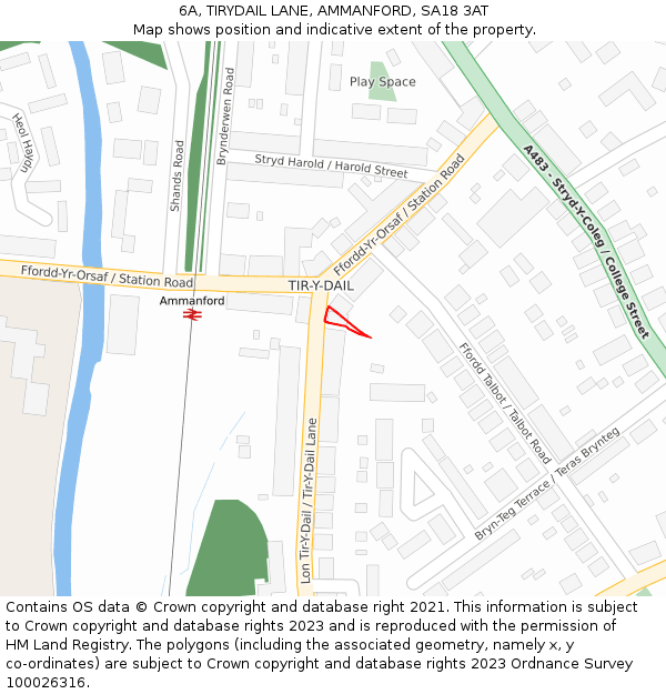 6A, TIRYDAIL LANE, AMMANFORD, SA18 3AT: Location map and indicative extent of plot