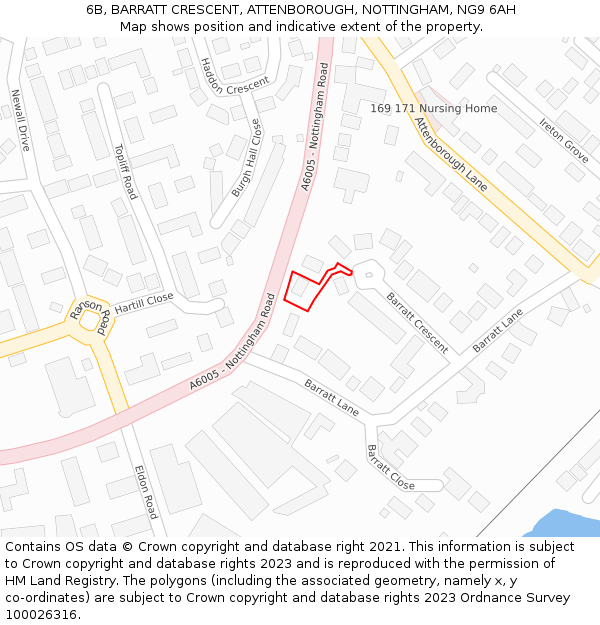 6B, BARRATT CRESCENT, ATTENBOROUGH, NOTTINGHAM, NG9 6AH: Location map and indicative extent of plot