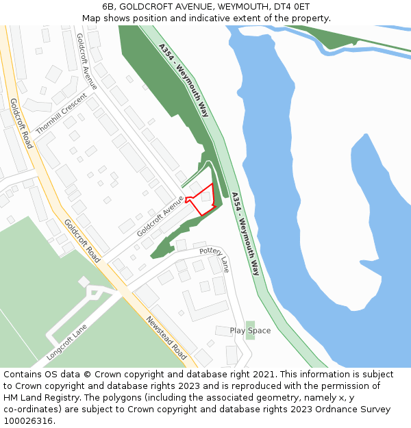 6B, GOLDCROFT AVENUE, WEYMOUTH, DT4 0ET: Location map and indicative extent of plot