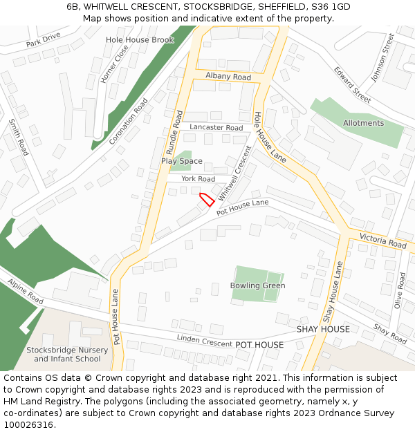 6B, WHITWELL CRESCENT, STOCKSBRIDGE, SHEFFIELD, S36 1GD: Location map and indicative extent of plot