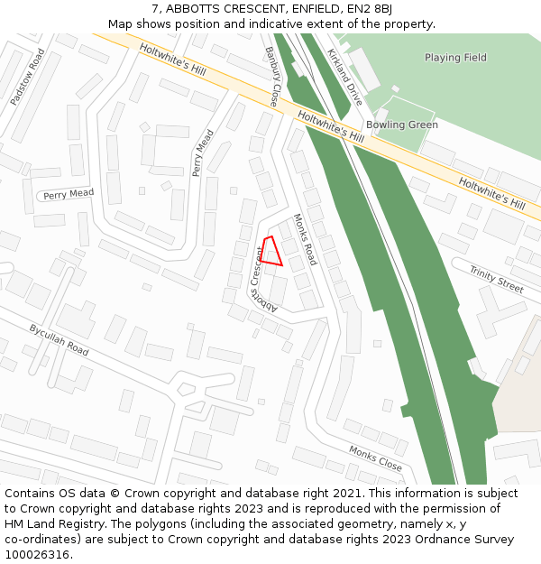 7, ABBOTTS CRESCENT, ENFIELD, EN2 8BJ: Location map and indicative extent of plot