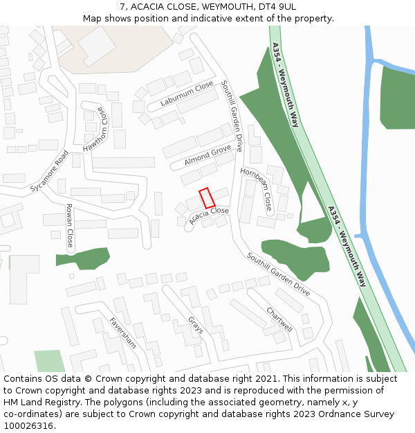 7, ACACIA CLOSE, WEYMOUTH, DT4 9UL: Location map and indicative extent of plot