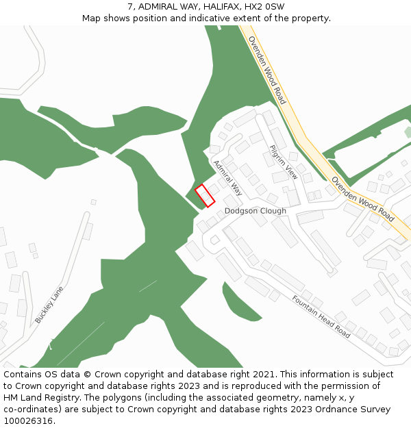 7, ADMIRAL WAY, HALIFAX, HX2 0SW: Location map and indicative extent of plot