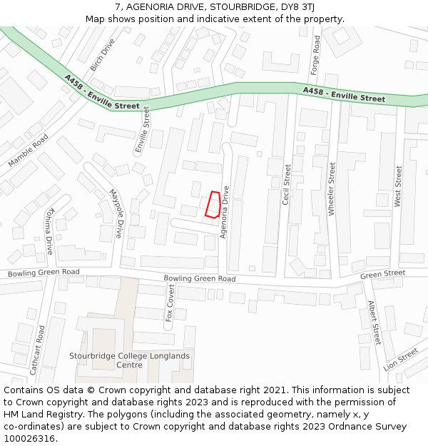 7, AGENORIA DRIVE, STOURBRIDGE, DY8 3TJ: Location map and indicative extent of plot